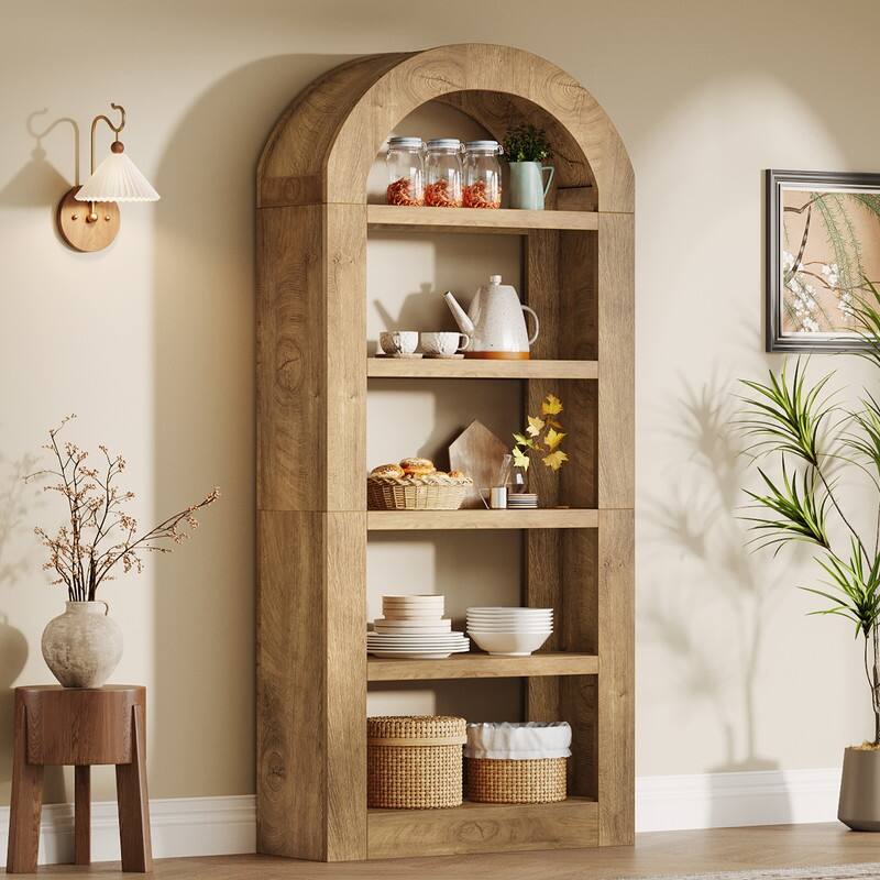 70.9'' Tall Brown Arched Bookshelf with Storage