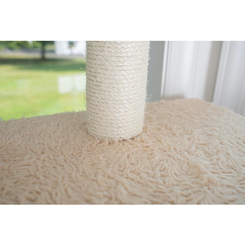 70" Wood Cat Furniture,Ultra thick Faux Covered Cat Condo House, Beige