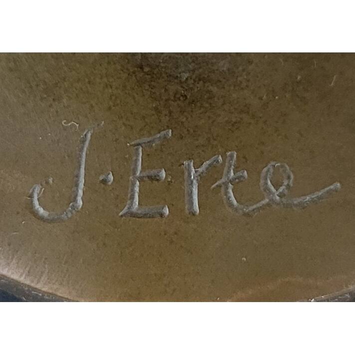 J. Erte Art Deco Golden Lady Sculpture With Flowing Drapery On Marble Base