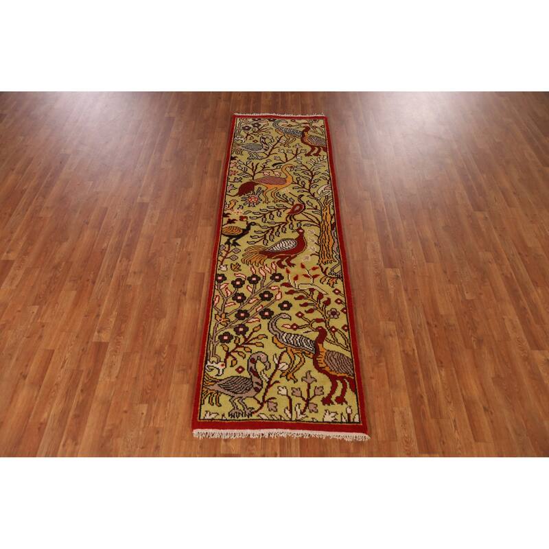 Animals Design Ziegler Indian Runner Rug Hand-Knotted Wool Carpet - 2'6" x 7'11"