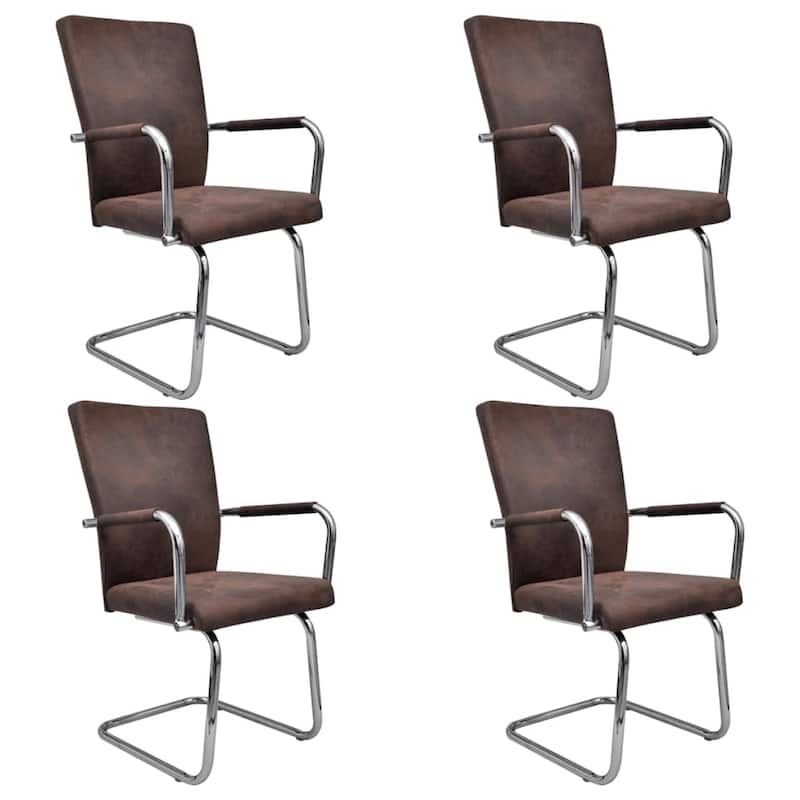 vidaXL Cantilever Dining Chairs 4 pcs Brown Faux Suede Leather