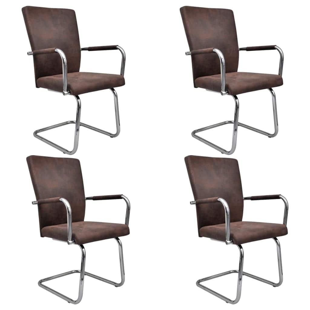 vidaXL Cantilever Dining Chairs 4 pcs Brown Faux Suede Leather