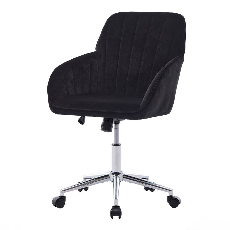 Velvet Home Office Chair, Ergonomic Swivel Study Desk Chair, Upholstered Vanity Chair with Backrest Seat and Metal Base - N/A
