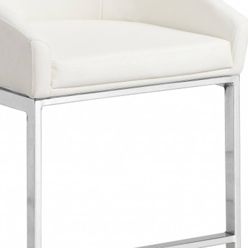 HomeRoots 35" White and Silver Faux Leather and Steel Low Back Bar Height Bar Chair