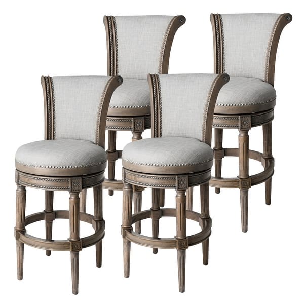 slide 2 of 2, Maven Lane 31" Pullman Swivel Bar Height Kitchen Stool Set of 4 - Fabric Reclaimed Oak