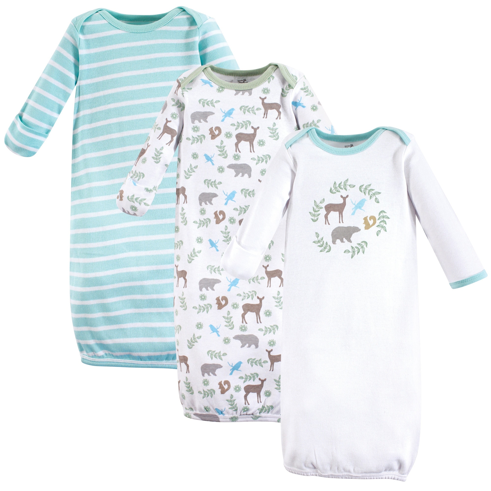 Touched by Nature Baby Organic Cotton Long-Sleeve Gowns 3pk, Forest, 0-6 Months - Forest