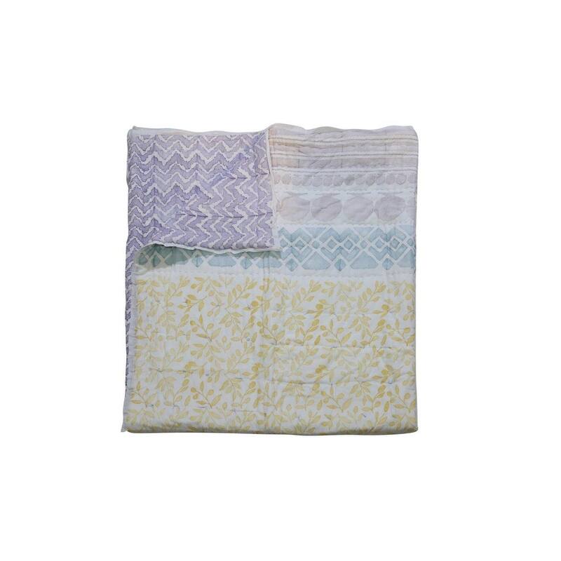 Timbergirl cotton handprinted yellow quilt with 2 shams