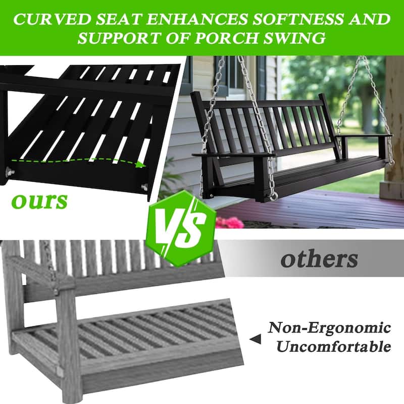 VEIKOUS Outdoor 5ft Wooden Hanging Patio Porch Swing for 3 Person with Chains