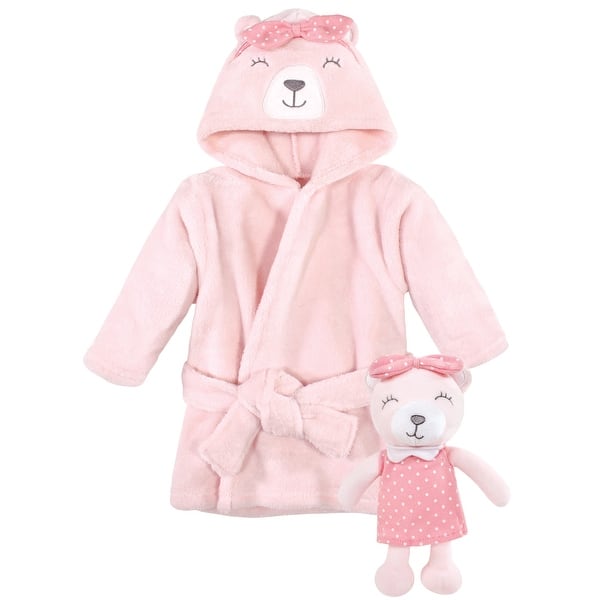 slide 1 of 1, Hudson Baby Infant Girl Plush Bathrobe and Toy Set, Bear Girl, One Size - Bear Girl - One Size One Size - Bear Girl