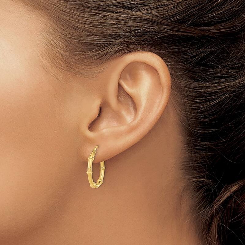 Curata 14k Yellow Gold Polished and Bar Station Hoop 20x2mm Earrings