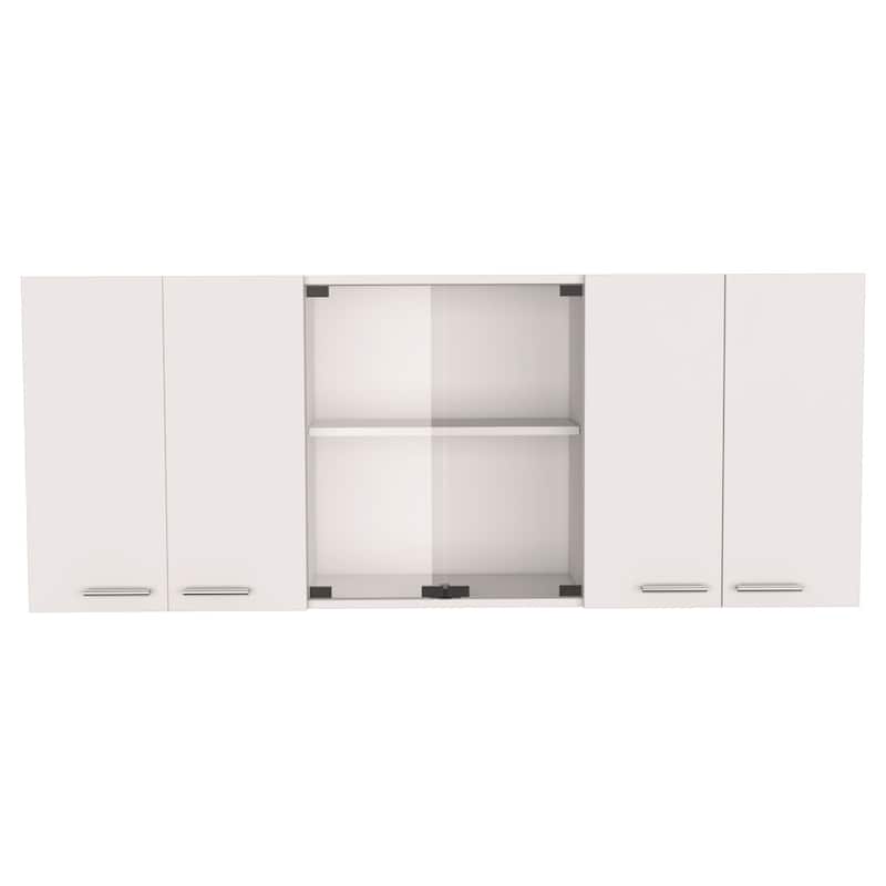 Shelton 59-inch Two Center Glass Doors Wall Cabinet