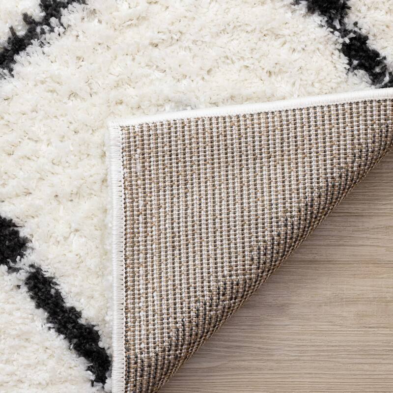 Taylor Collection - Cream Charcoal Soft Shag Trellis Indoor Area Rug