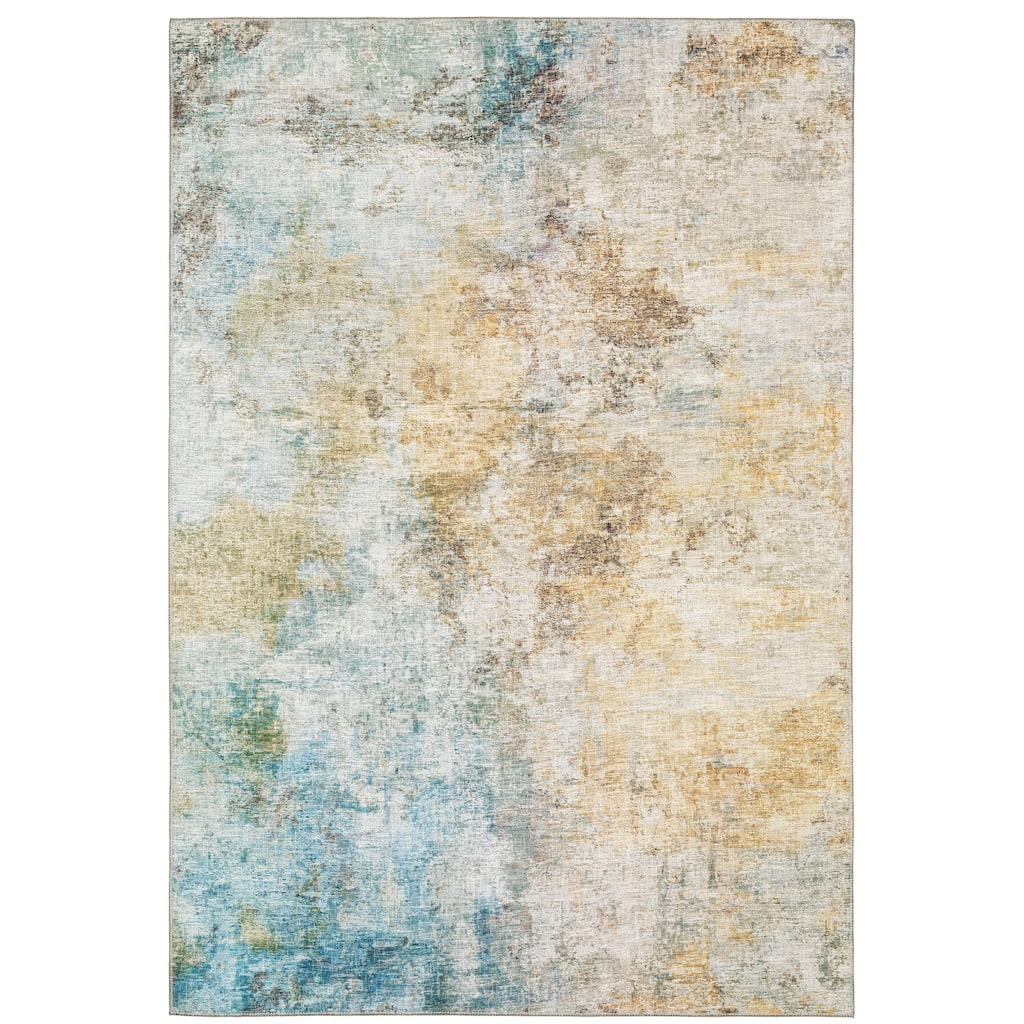 Niort Yellow Blue Abstract Contemporary Casual Area Rug