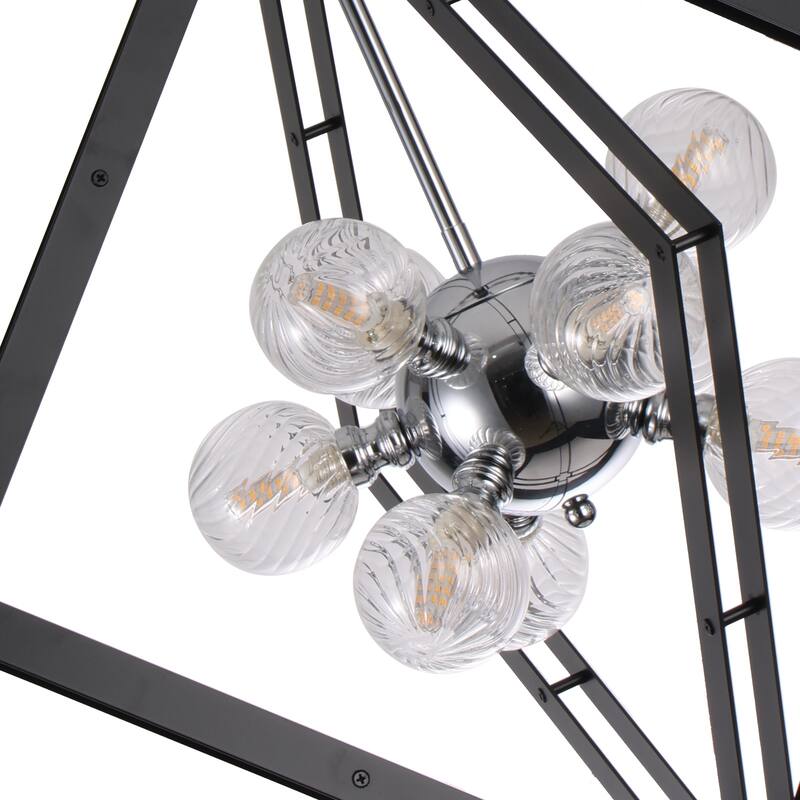 Modern Black Sputnik Chandelier with Clear Glass Shades for Dining Room - Dia.24.8-in