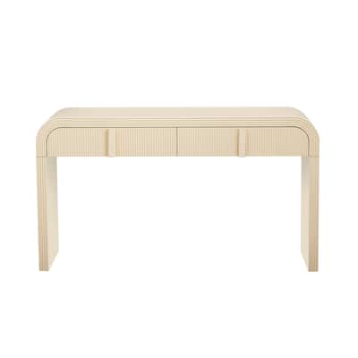 Modern 55 Inch Console Table with 2 Storage Drawers, Fluted Entryway Table Living Room Sofa Table with Rounded Silhouette