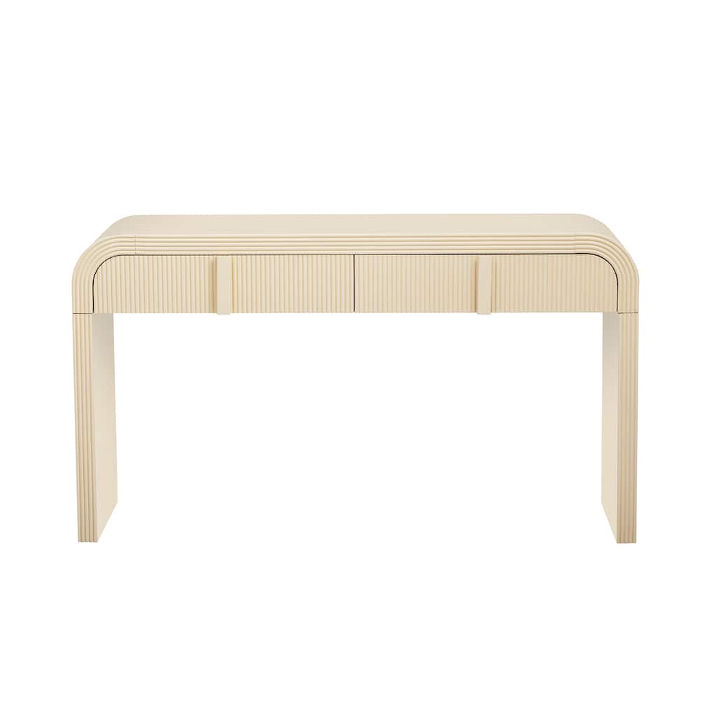 Modern 55 Inch Console Table with 2 Storage Drawers, Fluted Entryway Table Living Room Sofa Table with Rounded Silhouette
