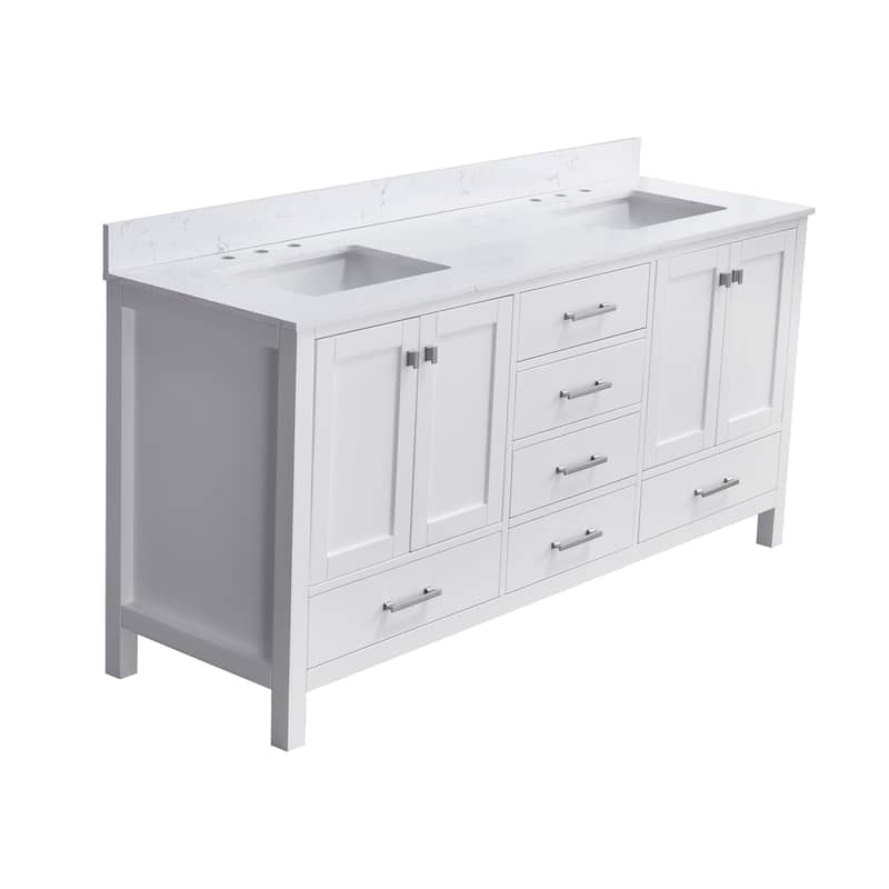 StarrySky 72 inch Undermount Double Sink Bathroom Vanity with Engineered Carrara Marble Top