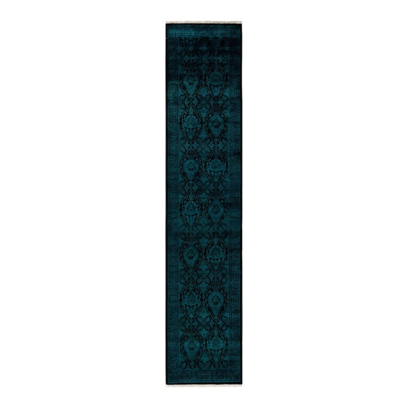 Fine Vibrance, One-of-a-Kind Hand-Knotted Runner Rug - Black, 2' 6" x 11' 9" - 2' 6" x 11' 9"