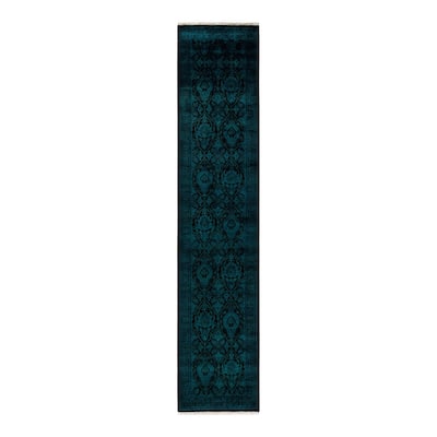 Fine Vibrance, One-of-a-Kind Hand-Knotted Runner Rug - Black, 2' 6" x 11' 9" - 2' 6" x 11' 9"