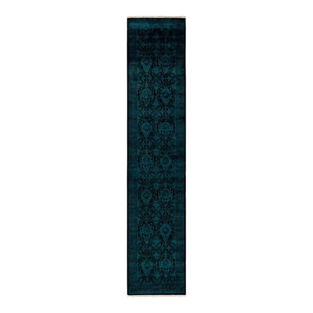 Fine Vibrance, One-of-a-Kind Hand-Knotted Runner Rug - Black, 2' 6" x 11' 9" - 2' 6" x 11' 9"