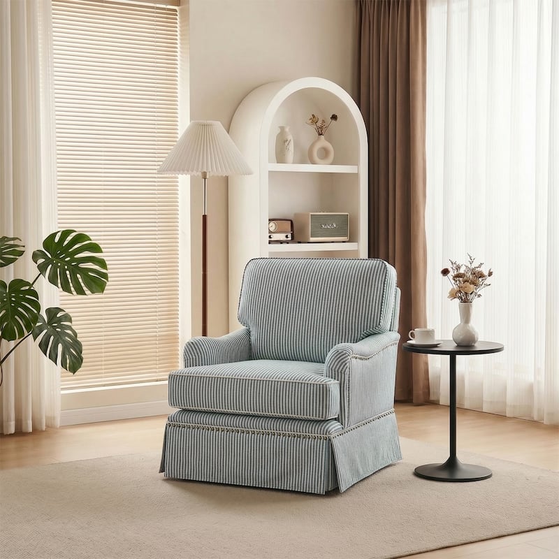 Skirted Swivel Accent Nailhead Barrel Chair