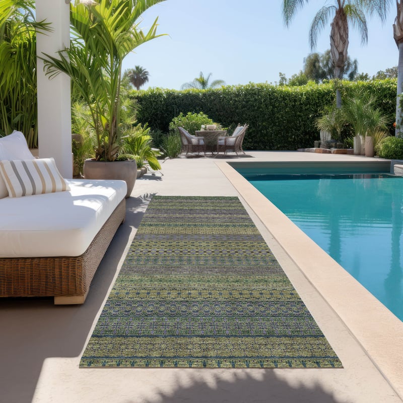 Jaso Stripe Weather Resistant Blended Style Outdoor Rug