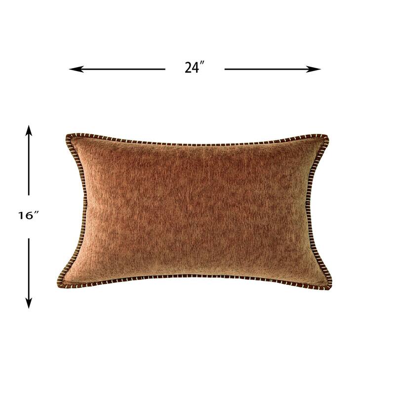 Textured Throw Pillow with Stitched Contrast Edge Set of 2