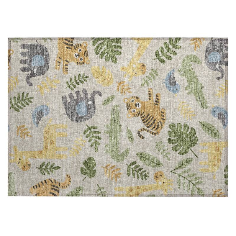 Machine Washable Indoor/ Outdoor Whimsy Safari Animals Chantille Rug