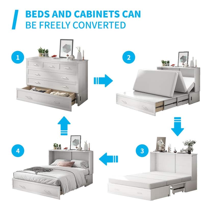 Mixoy Queen Murphy Bed Cabinet Bed Chest with Mattress,Drawers,USB Charging Station
