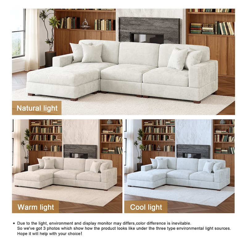 Oversized Chenille Modular Sectional Sofa Living Room Set with Ottoman