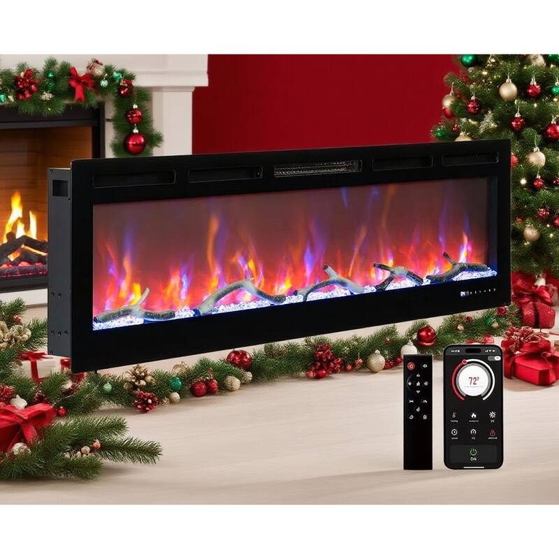 Recessed or Wall Mounted Electric Fireplace, WiFi & Alexa, Led Touch Screen - 72"