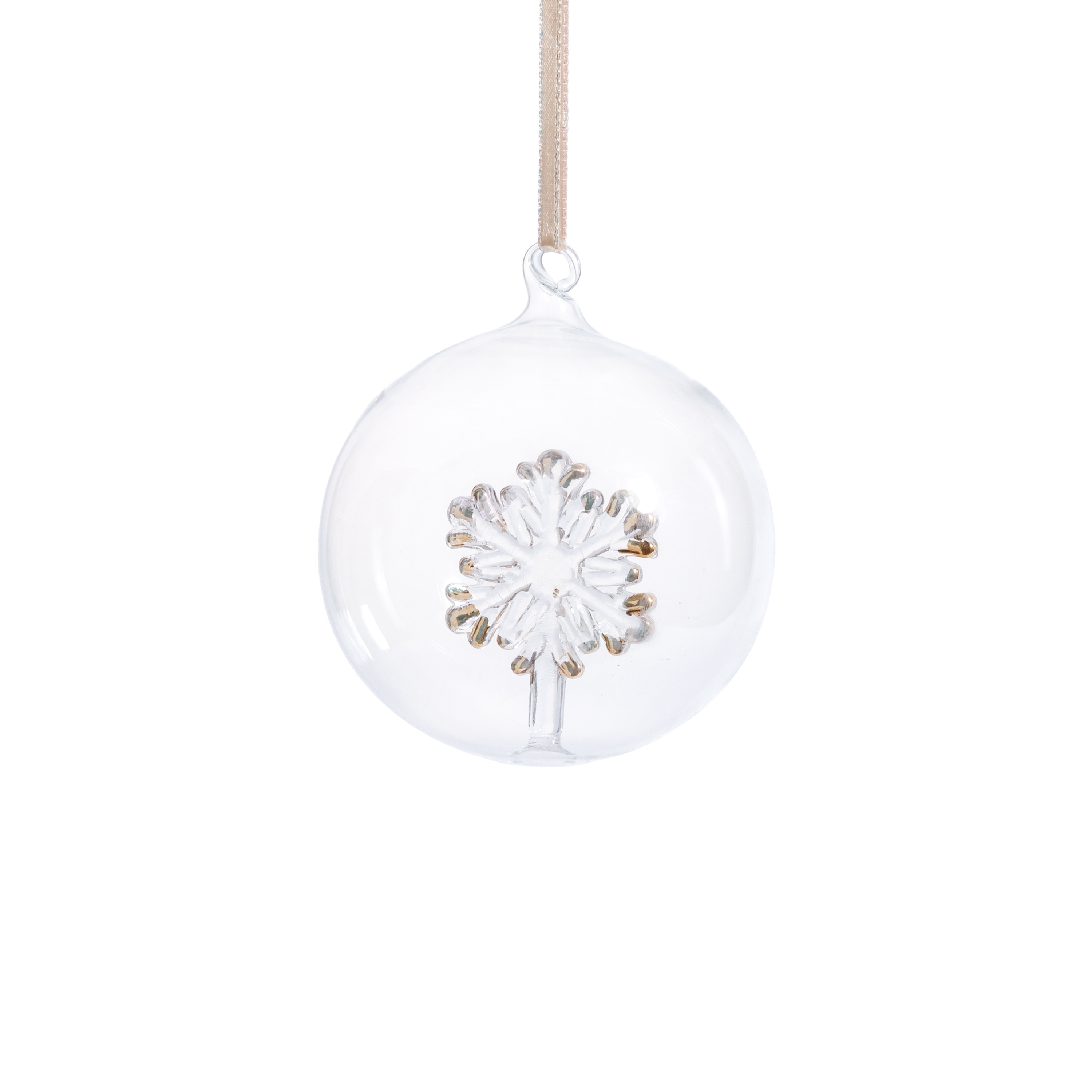 Clear Glass Ball Ornaments with Holiday Snowflake Motif, Set of 6, 4"