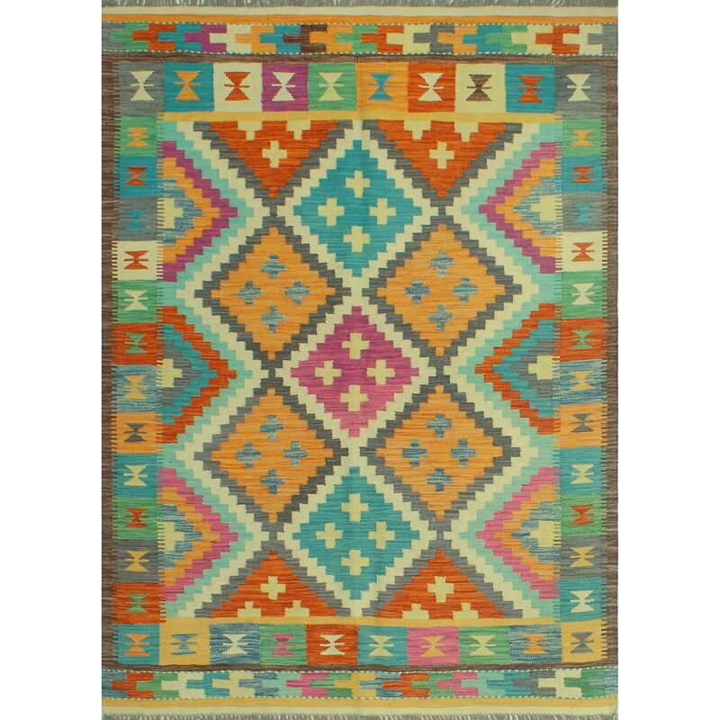 Sangat Flatweave Hormoz Orange/Ivory Rug - 4'9" x 6'6"