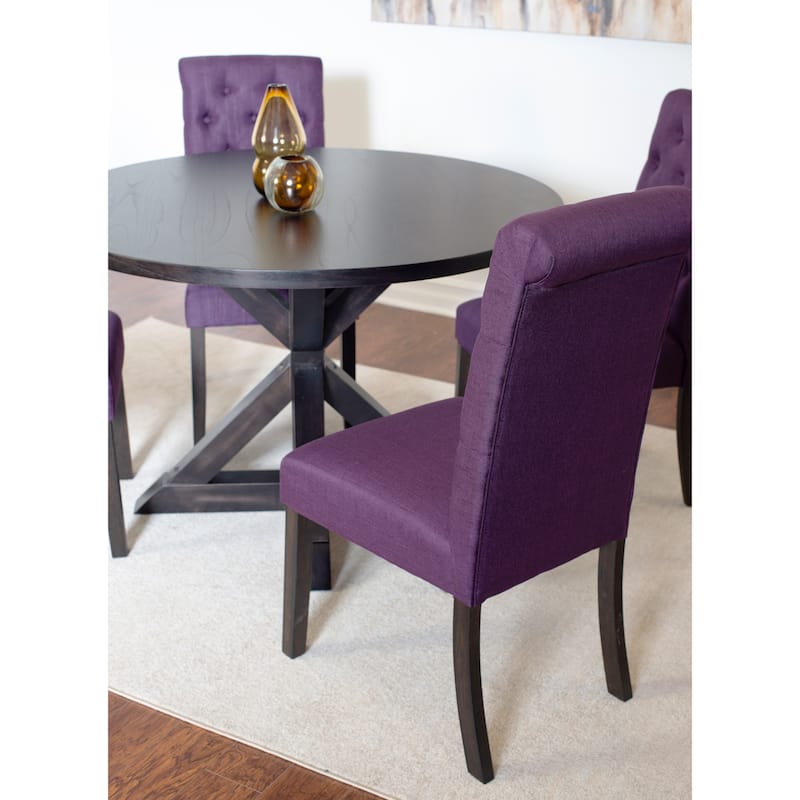 5 Piece Round Dining Table Set, Dining Room Furniture Set with Cross-Buck Dining Table and 4 Upholstered Chairs