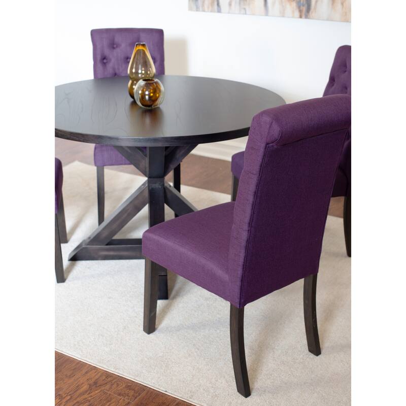 Round Dining Set with Cross-Buck Pedestal Table & 4 Upholstered Chairs