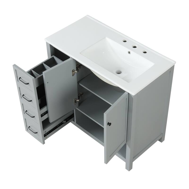 Bathroom Vanity with Ceramic Sink, Bathroom Storage Cabinet with 2 Drawers, Bathroom Vanity with 1 Tip-Out Drawer and 1 Door