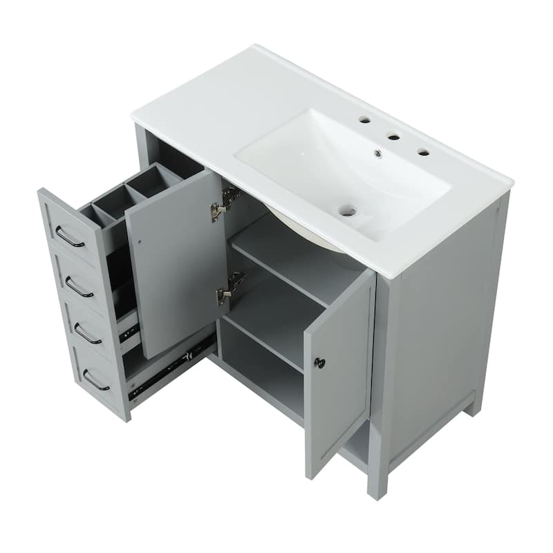 GDFStudio - Avalon 36-Inch Bathroom Vanity with Sink Top, Solid Wood & MDF Board with Open Shelf, Painted Finish