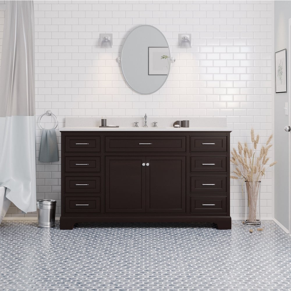 KitchenBathCollection Aria 60" Single Bathroom Vanity with Quartz Top