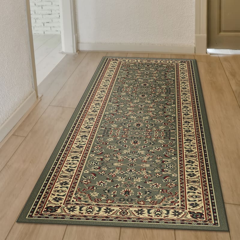 Admire Home Living Caroline Traditional Floral Sarouk Pattern Area Rug - 2'2 X 7'7 - Sage