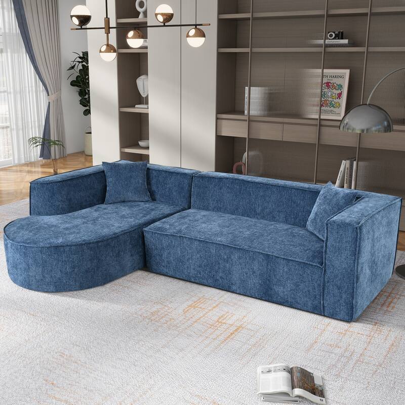 Modern Curved Sectional Sofa with Wrinkle Resistant Chenille and Lounge Seat for Living Room or Guest Room