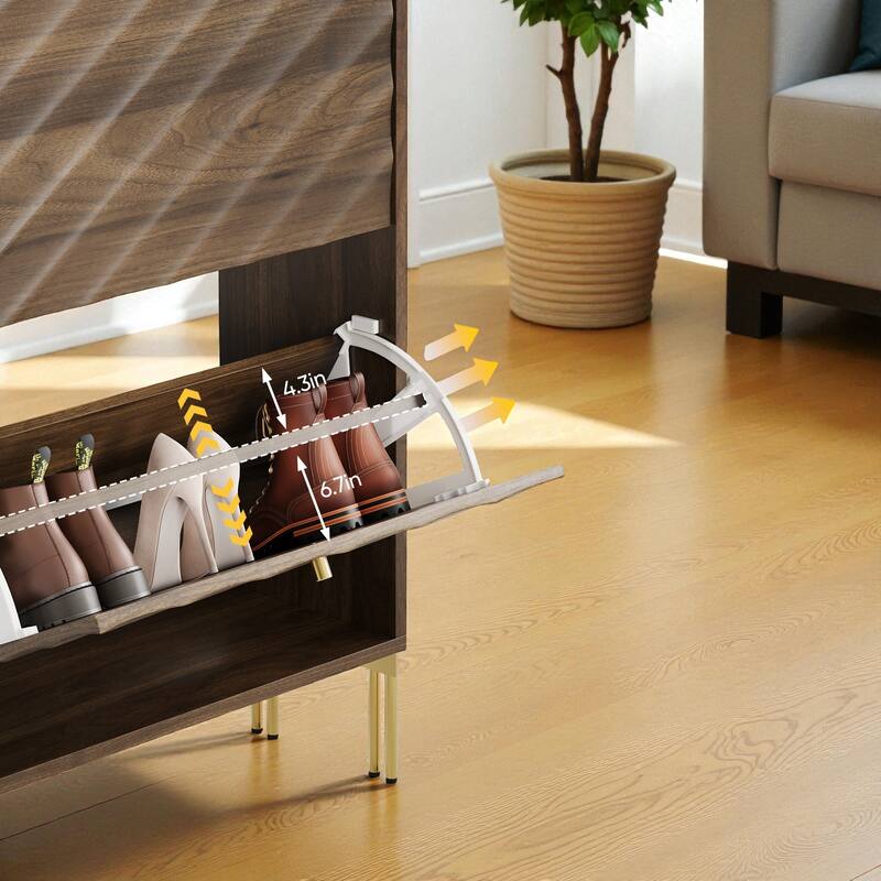 23.6" Shoe Cabinet with 2 Flip Drawers, Mid-Century Modern Freestanding Shoe Storage Organizer with Metal Legs