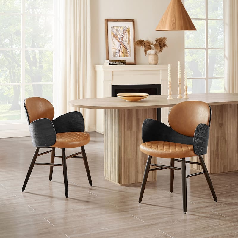 Art Leon Mid-century Modern Faux Leather and Wood Accent Dining Chair