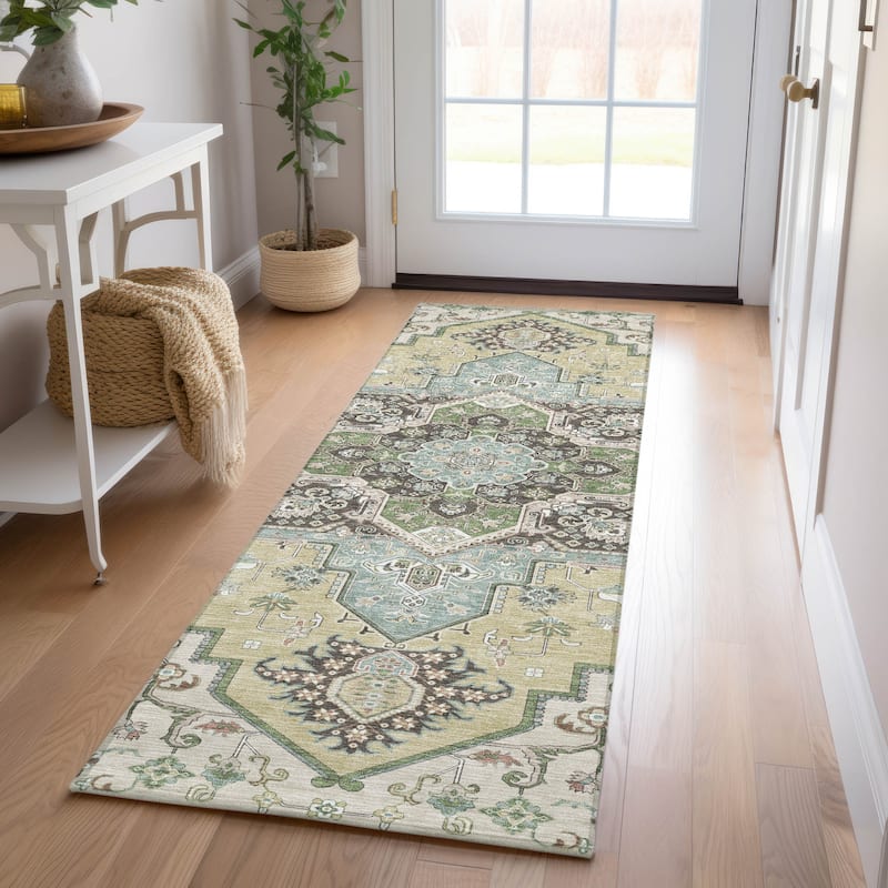 Machine Washable Indoor/ Outdoor Persian Traditional Chantille Rug - Beige - 2'3" x 7'6"