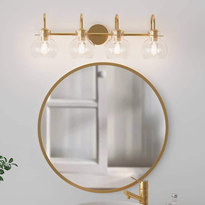 Gold Bathroom Light Fixtures Wall Sconces with Clear Glass Shade Bathroom Vanity Lights Vanity Light Fixture