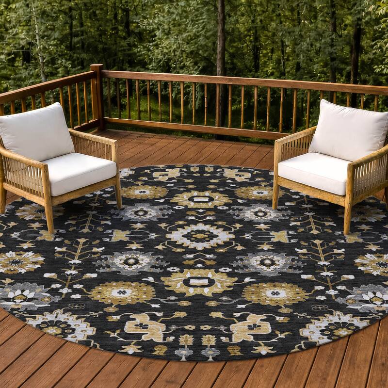 Machine Washable Indoor/ Outdoor Global Durango Chantille Rug - Black - 8' x 8'