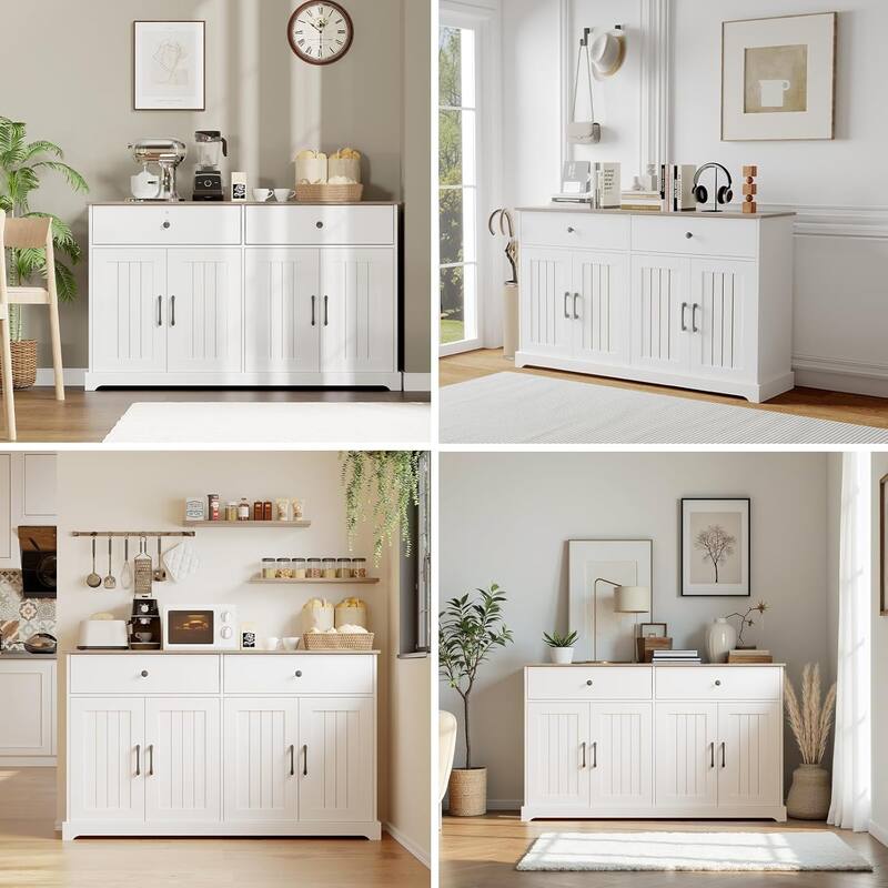 Buffet Cabinet with Drawers, Large Kitchen Buffet Storage Cabinet with Adjustable Shelves