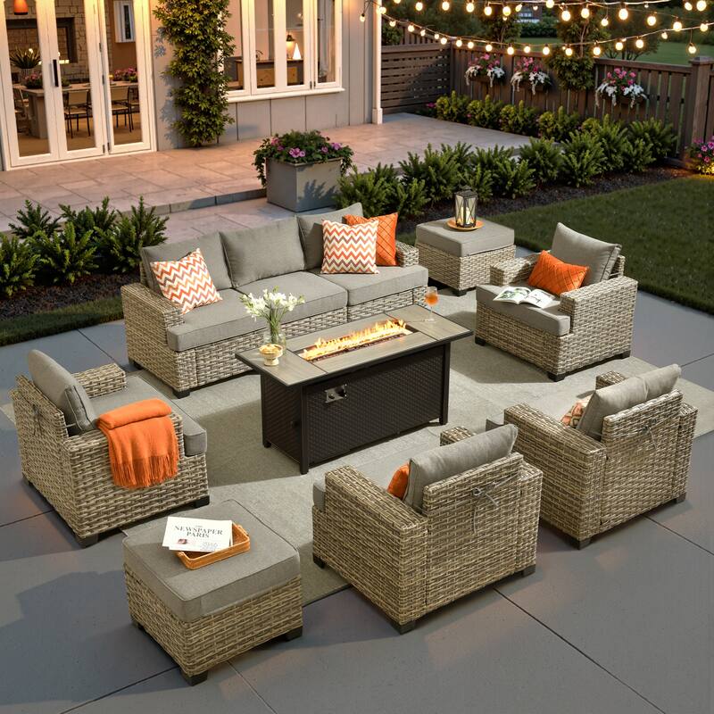 XIZZI 10-piece Outdoor Patio Furniture Sectional Set with Fire Table - Dark Grey