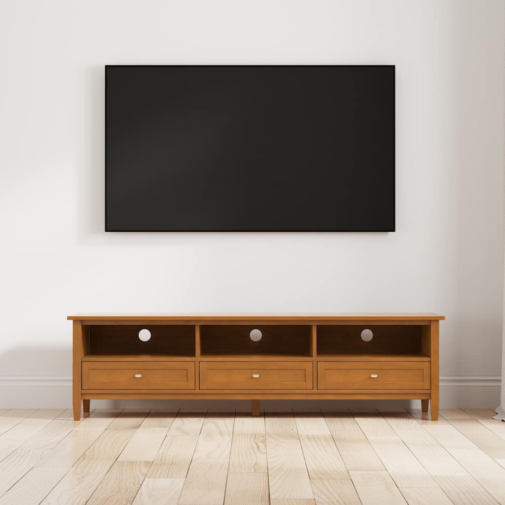 WYNDENHALL Norfolk SOLID WOOD 72" Wide Transitional TV Media Stand For TVs up to 80" - 18" d x 72" w x 20" h