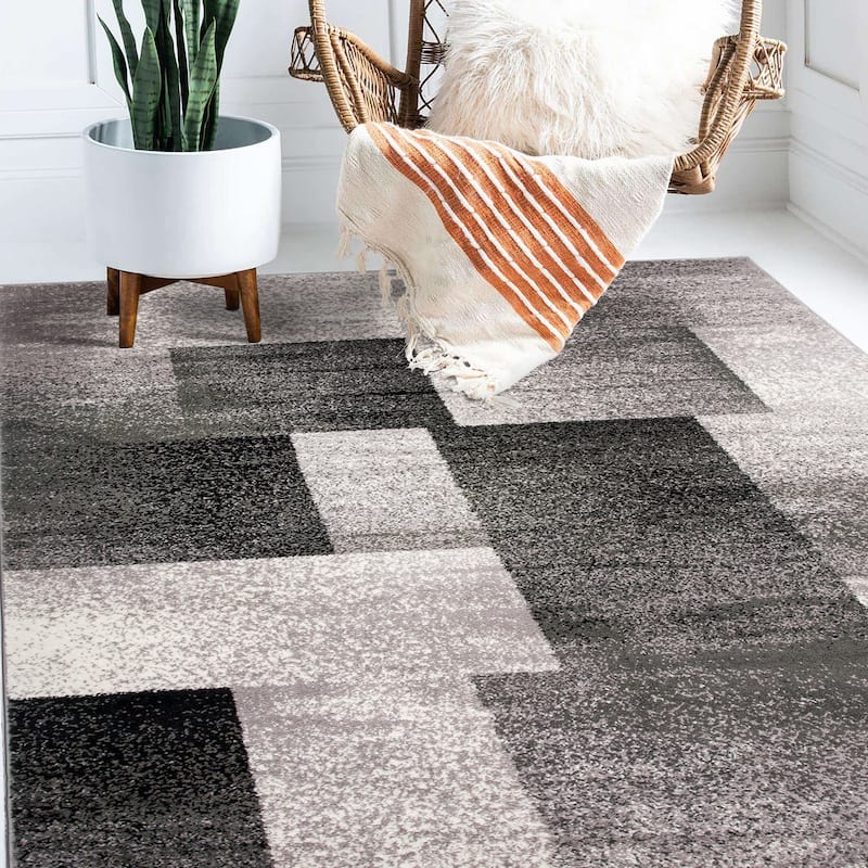 World Rug Gallery Modern Geometric Boxes Area Rug - 3'3" x 5' - Gray - Runner/Rectangle
