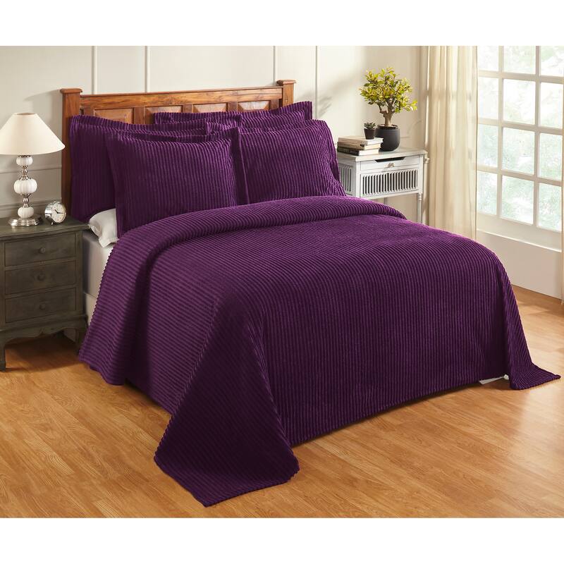 Better Trends Chenille Bedspread Set w/Sham 100% Cotton Soft Lightweight All-Season Fluffy & Cozy Bedding Set Jullian Collection - Plum - Queen